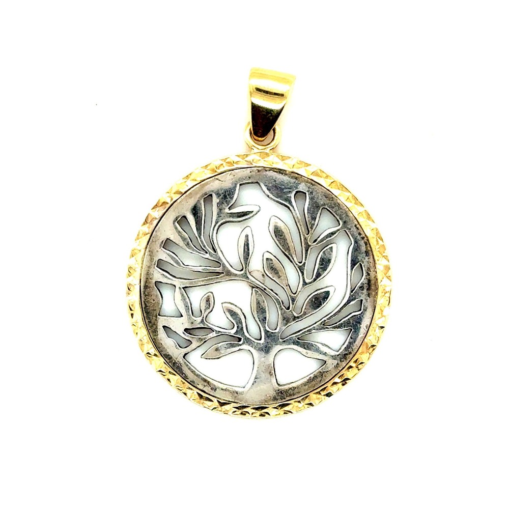 Love Earth Tree of Life Pendant 925 Sterling Silver 14K Gold Two Tone Medallion